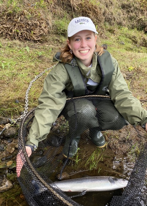 This young lady was part of a family fishing party who came to the River Tay to try out a salmon fishing experience. After teaching everyone how to cast a Spey rod, move properly down through the pools and how to set the hook if a salmon takes the fly this lady hooked this perfect Summer salmon on the right hand bank of the March Pool directly opposite the River Tummel mouth.