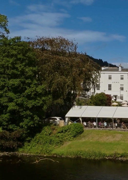The Atholl Arms Hotel is located right beside the beautiful River Tay in the Perthshire town of Dunkeld. This entire area of the River Tay Valley is highly popular for visitors & tourists as is staying at this wonderful family owned, award winning hotel.