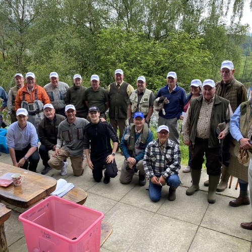 Here's a crew of us Monteith 'capped up' waiting on the arrival of a big French party to arrive on the River Tay. There were 26 guides including myself operating on this June day so I thought I'd grab a quick shot of a few of the gang.