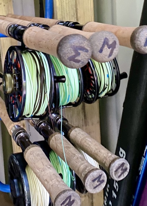 Here's half a dozen ready to go salmon fly rods for our guided salmon fishing guests. We supply all of the required salmon fishing equipment for our visiting salmon anglers who wish to travel light to the 4 big Scottish salmon river destinations; Tay, Dee, Spey & Tweed.