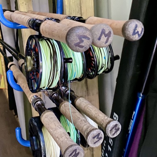 Here's half a dozen ready to go salmon fly rods for our guided salmon fishing guests. We supply all of the required salmon fishing equipment for our visiting salmon anglers who wish to travel light to the 4 big Scottish salmon river destinations; Tay, Dee, Spey & Tweed.