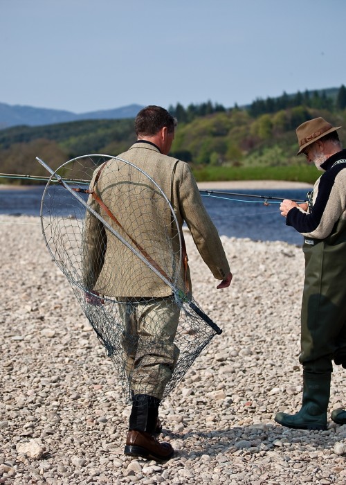 This was a shot of myself with a top UK surgeon who'd just taken up salmon fishing. This is the gravel riverbank at the neck of the Ash Tree Pool at Kinnaird near Dunkeld. Look at the amazing Perthshire hills in the back ground and the fast streamy River Tay salmon water behind us. This lovely shot was taken by top Scottish photographer Louise Bellin.