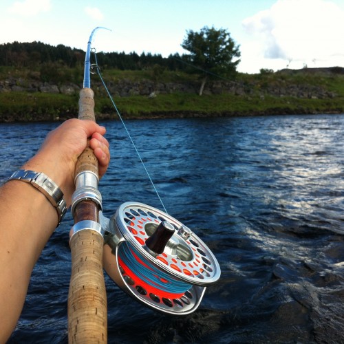 Keeping you rod high and with an extended arm through the first third of the fly's swing will slow the fly up at long range therefore allowing you to control the speed of your fly at long range which can make a huge difference in achieving a long range salmon take.