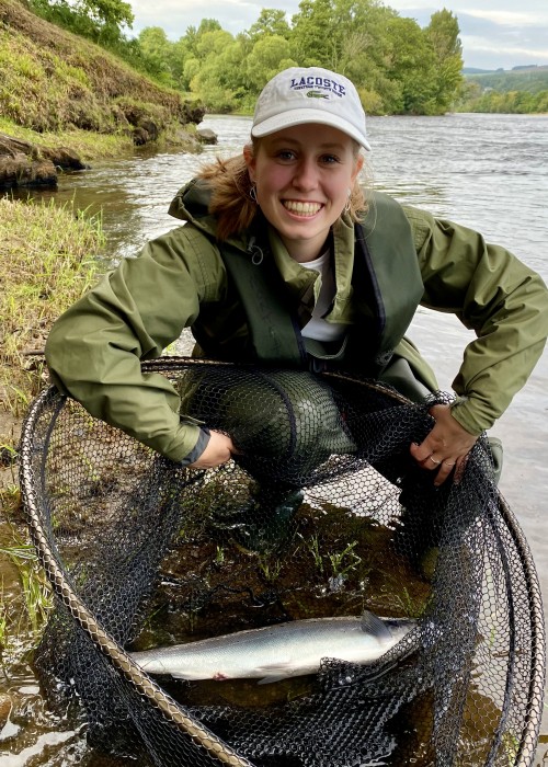 That 'first salmon' smile is recognisable at 100 yards as I've witnessed it hundreds of times over the years when brand new salmon fishers experience success on day 1 of trying out this glorious pursuit. This fish was caught on the River Tay near Dunkeld.