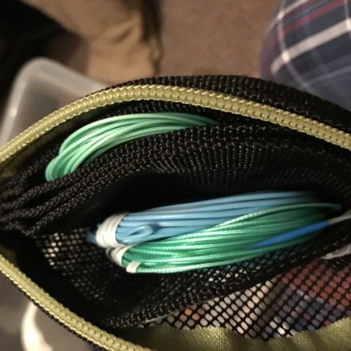 Here's a pouch of salmon fly line sinking tips which are differently weighted and colour keyed to sink your salmon fly down to the desired depth to match where you suspect salmon to be holding in the water column. Sink Tips come in lengths of between 5ft - 20ft with normal fishing lengths being 10ft - 15ft.