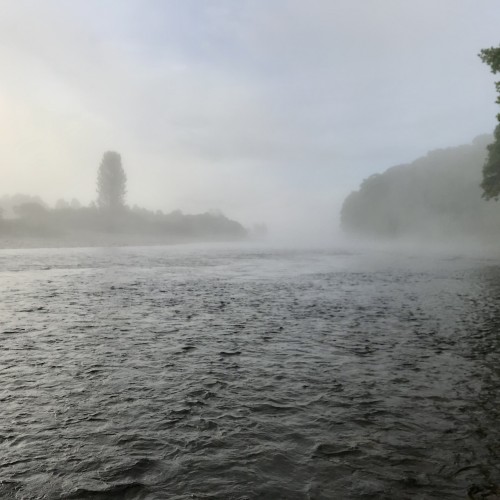 This is a great time of the day to be out during the hot low water Summer fishing months. Salmon can often be caught at this time of day and this shot was taken a few moments after I landed a perfect Summer fish on my fly rod.